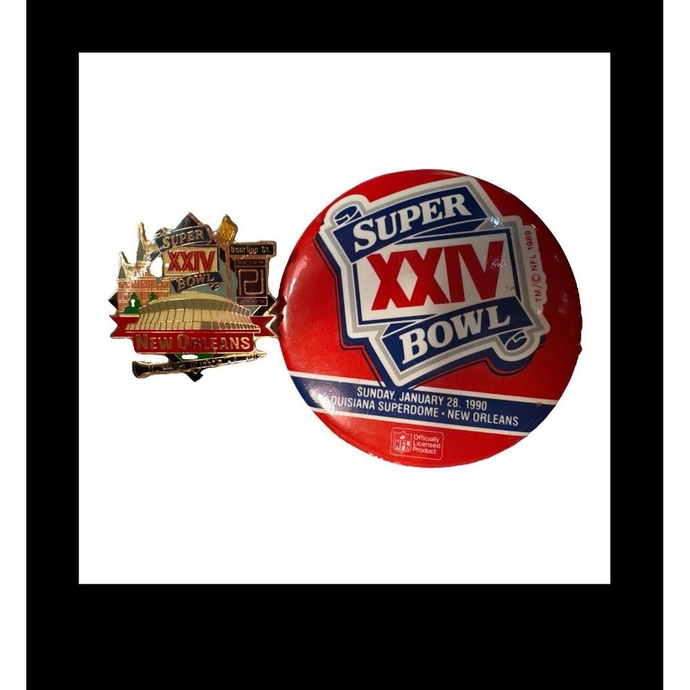 Vintage Super Bowl XXIV‎ 24 New Orleans 1990 NFL Pin and 3 Inch Button Lot